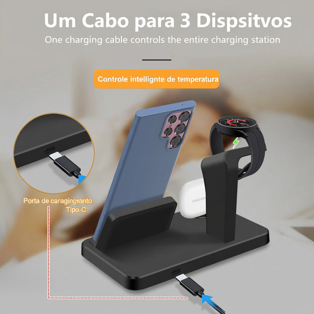 GalaxyDock™ 3 em 1 - A Estação de Carregamento Inteligente para o seu Ecossistema Samsung.