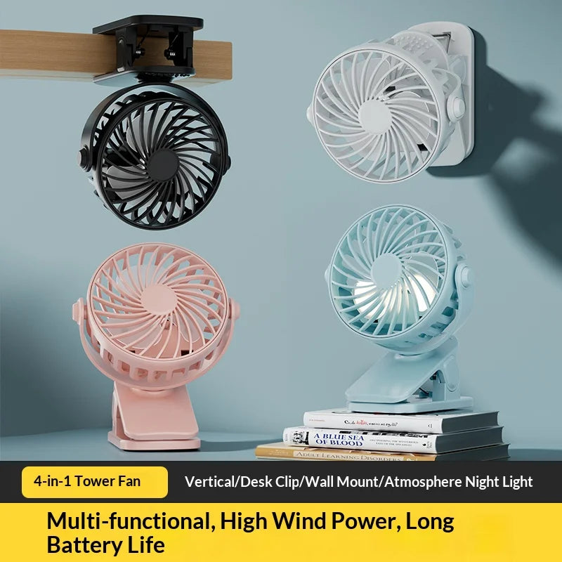 ArcticClip™ 3 em 1 - Ventilador Portátil Recarregável com Clip e Luminária Noturna