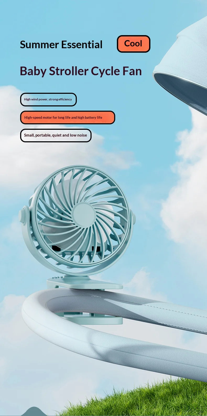 ArcticClip™ 3 em 1 - Ventilador Portátil Recarregável com Clip e Luminária Noturna