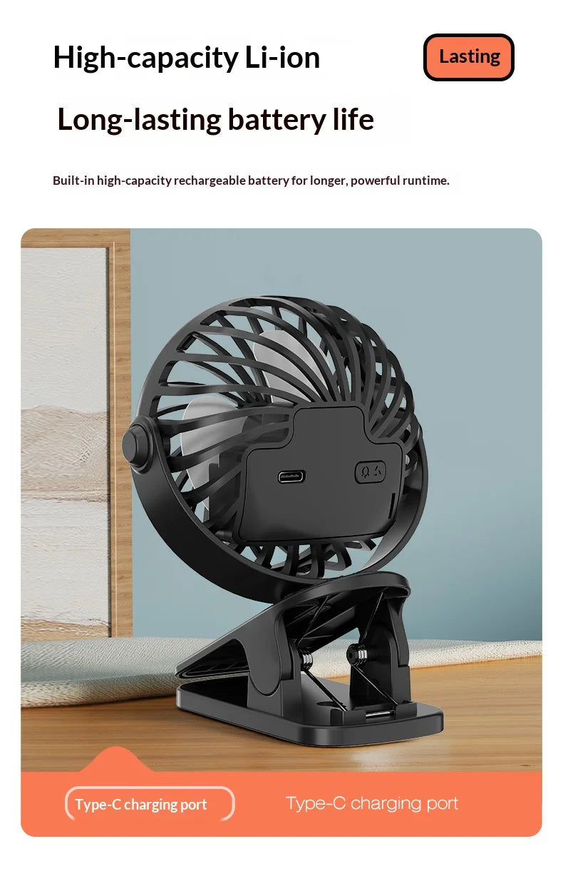 ArcticClip™ 3 em 1 - Ventilador Portátil Recarregável com Clip e Luminária Noturna