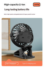 ArcticClip™ 3 em 1 - Ventilador Portátil Recarregável com Clip e Luminária Noturna