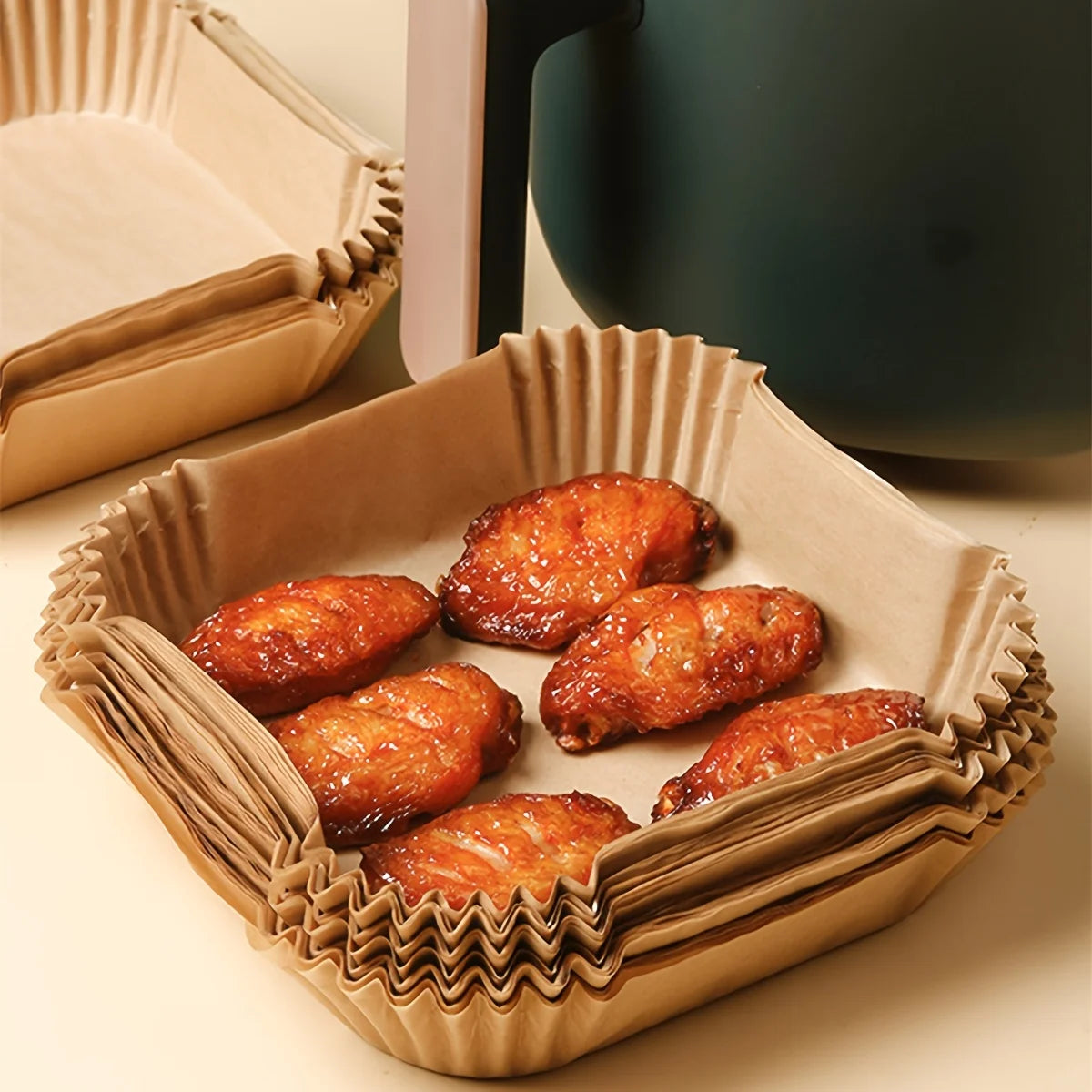 AirClean™ - Kit 100 Forros Antiaderentes Premium para Air Fryer