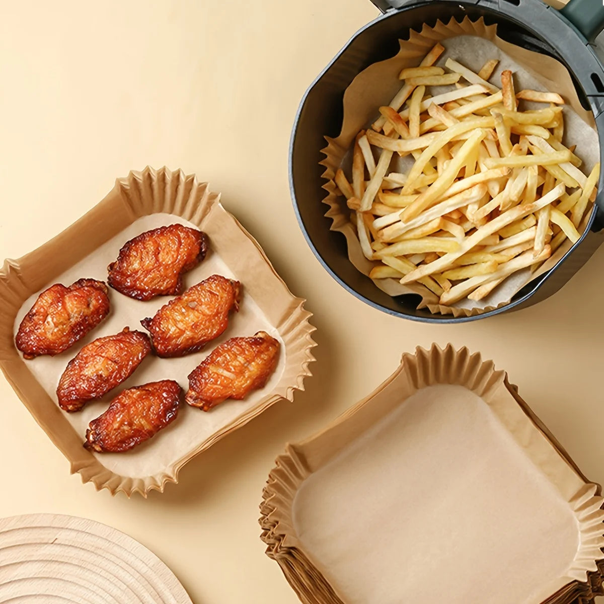 AirClean™ - Kit 100 Forros Antiaderentes Premium para Air Fryer