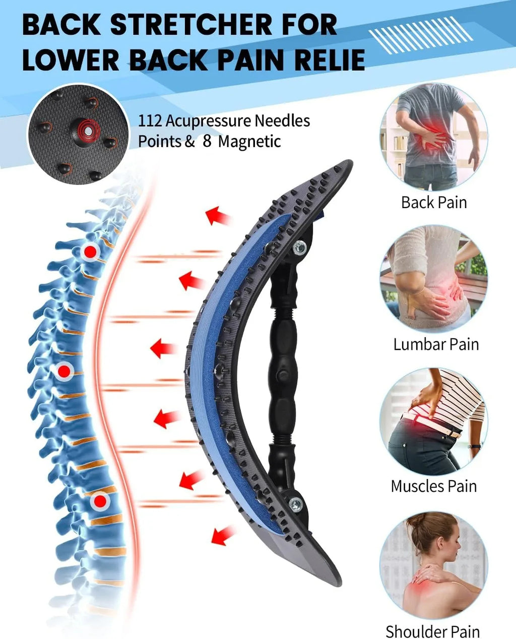 LumbarRelief™ - Alongador e Corretor Lombar Multinível com Pontos de Acupressão