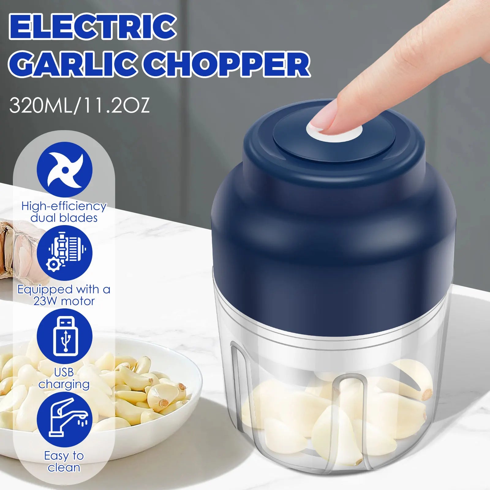 PowerGrind™ Nano - Mini Processador Elétrico de Precisão com Lâminas de Aço Cirúrgico