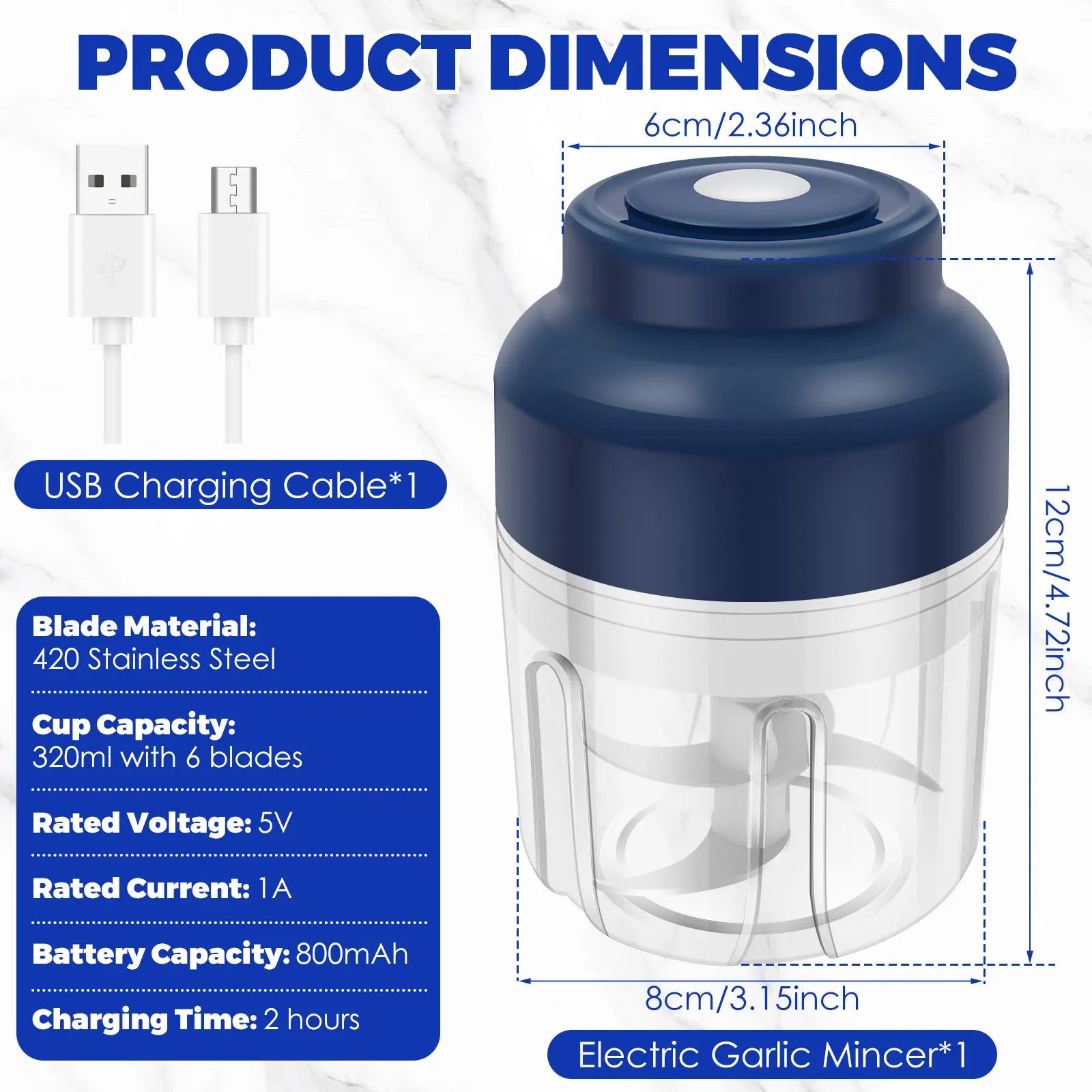 PowerGrind™ Nano - Mini Processador Elétrico de Precisão com Lâminas de Aço Cirúrgico