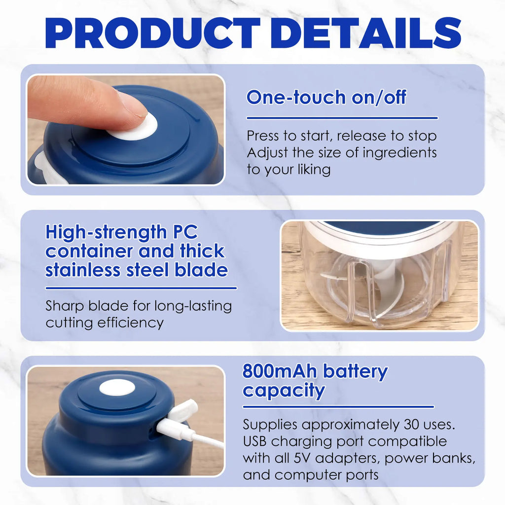 PowerGrind™ Nano - Mini Processador Elétrico de Precisão com Lâminas de Aço Cirúrgico