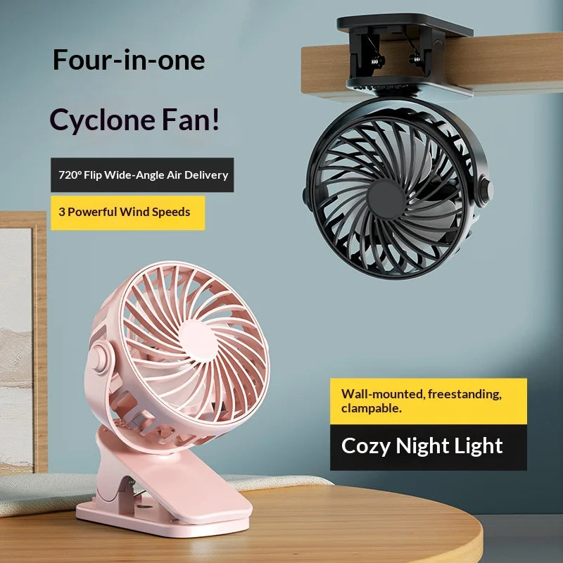 ArcticClip™ 3 em 1 - Ventilador Portátil Recarregável com Clip e Luminária Noturna