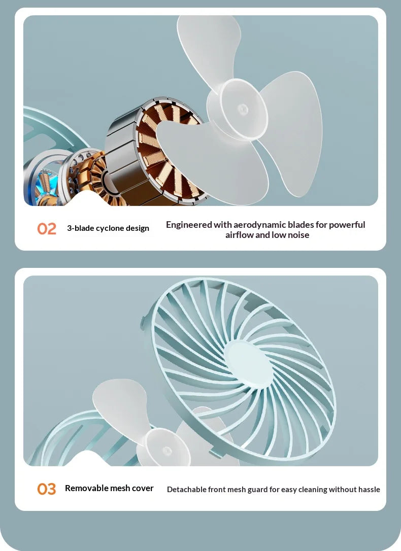 ArcticClip™ 3 em 1 - Ventilador Portátil Recarregável com Clip e Luminária Noturna