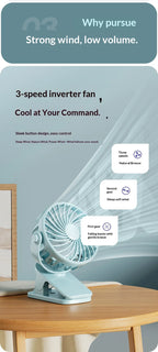 ArcticClip™ 3 em 1 - Ventilador Portátil Recarregável com Clip e Luminária Noturna