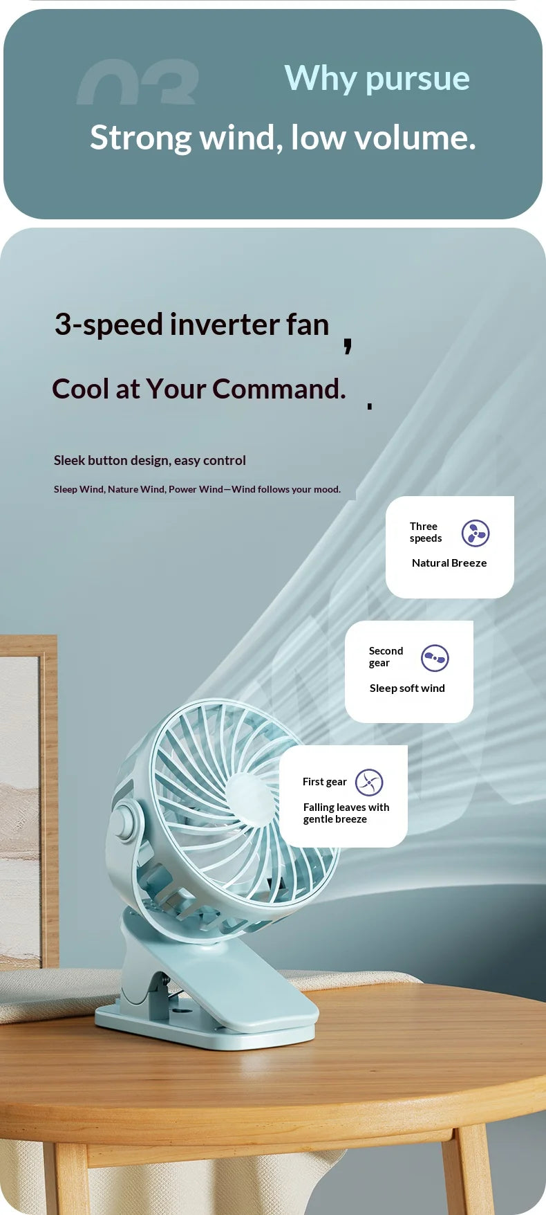 ArcticClip™ 3 em 1 - Ventilador Portátil Recarregável com Clip e Luminária Noturna