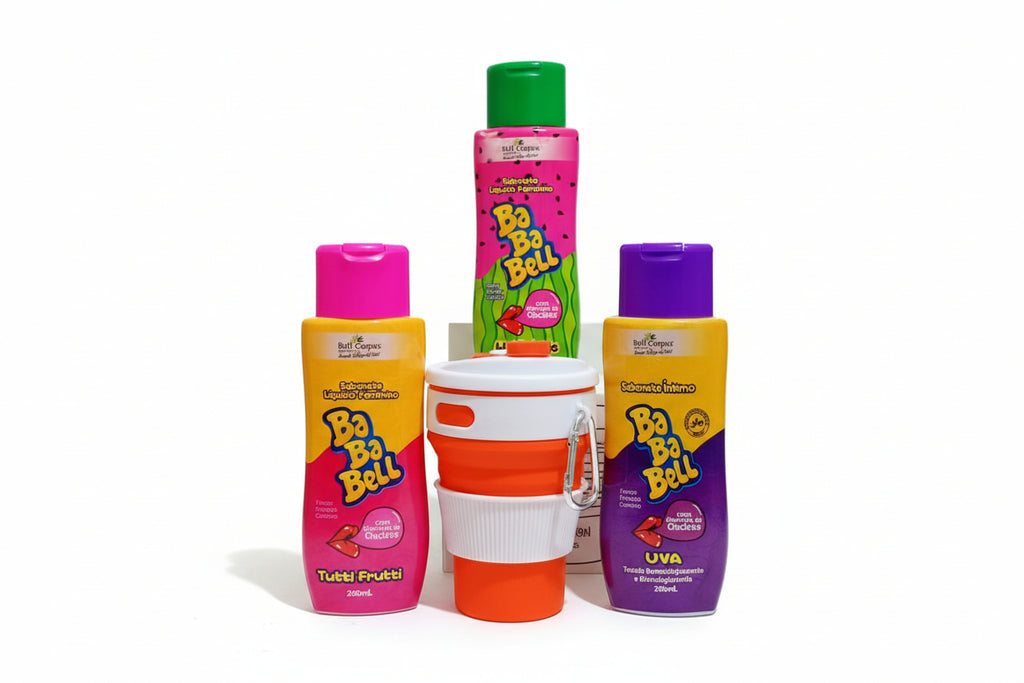 Combo Exclusive Bababell: 3 Sabonetes Íntimos (fragrância sortida) + Brinde Copo Retrátil