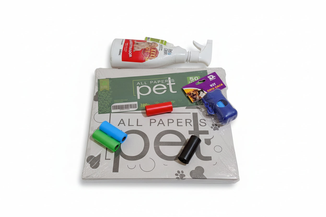 Kit Casa Limpa: 100 Jornais Pet + Educador Sanitário + Cata Caca