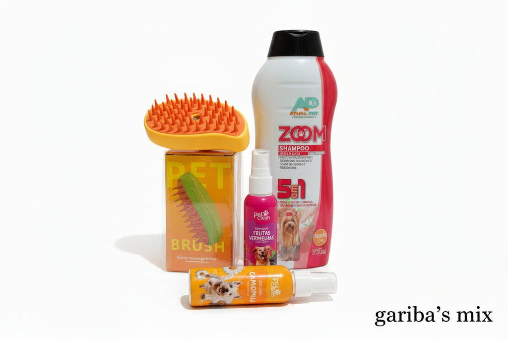 Kit Banho de Spa em Casa: Escova PetBrush a Vapor + Shampoo 5 em 1 + Perfumes Premium