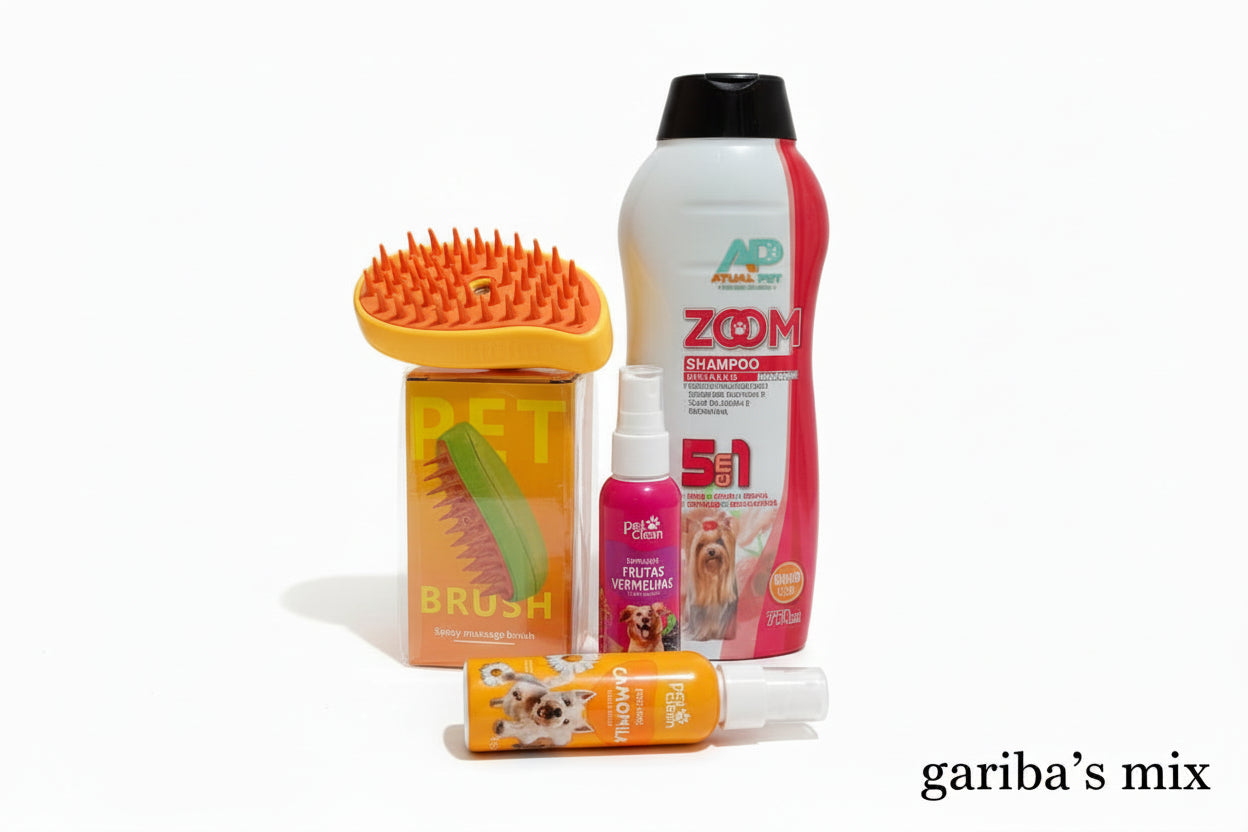 Kit Banho de Spa em Casa: Escova PetBrush a Vapor + Shampoo 5 em 1 + Perfumes Premium
