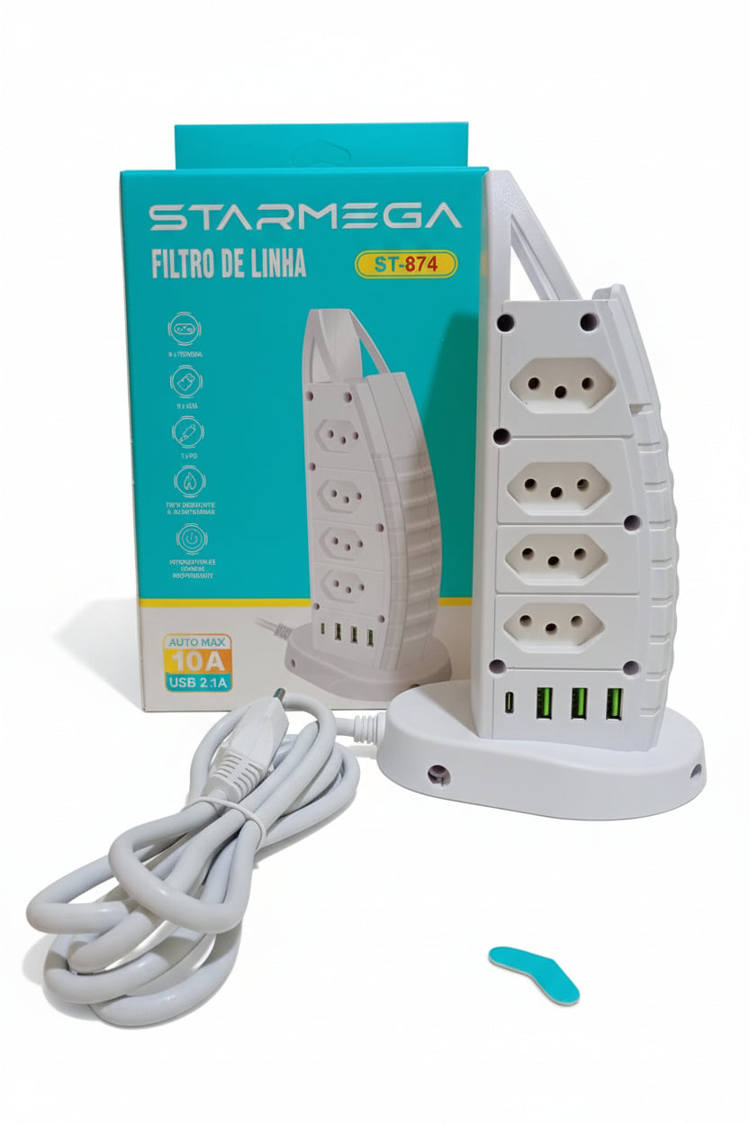 : Filtro de Linha 8 Tomadas Starmega + USB e Tipo C - Bivolt
